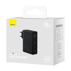 Baseus GaN5 Pro 140W Power Adapter (2 Type-C  /  1 USB) + Type-C to Type-C Cable (Black) CCGP100201